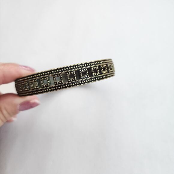 Heidi Daus Bangle Bracelet Hinge Old Gold Bronze White Crystal Age Of elegance - Picture 6 of 12